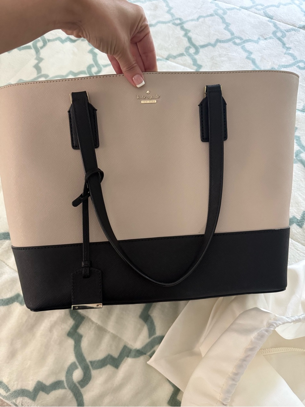 kate spade Two-Tone Beige and Black Saffiano Tote